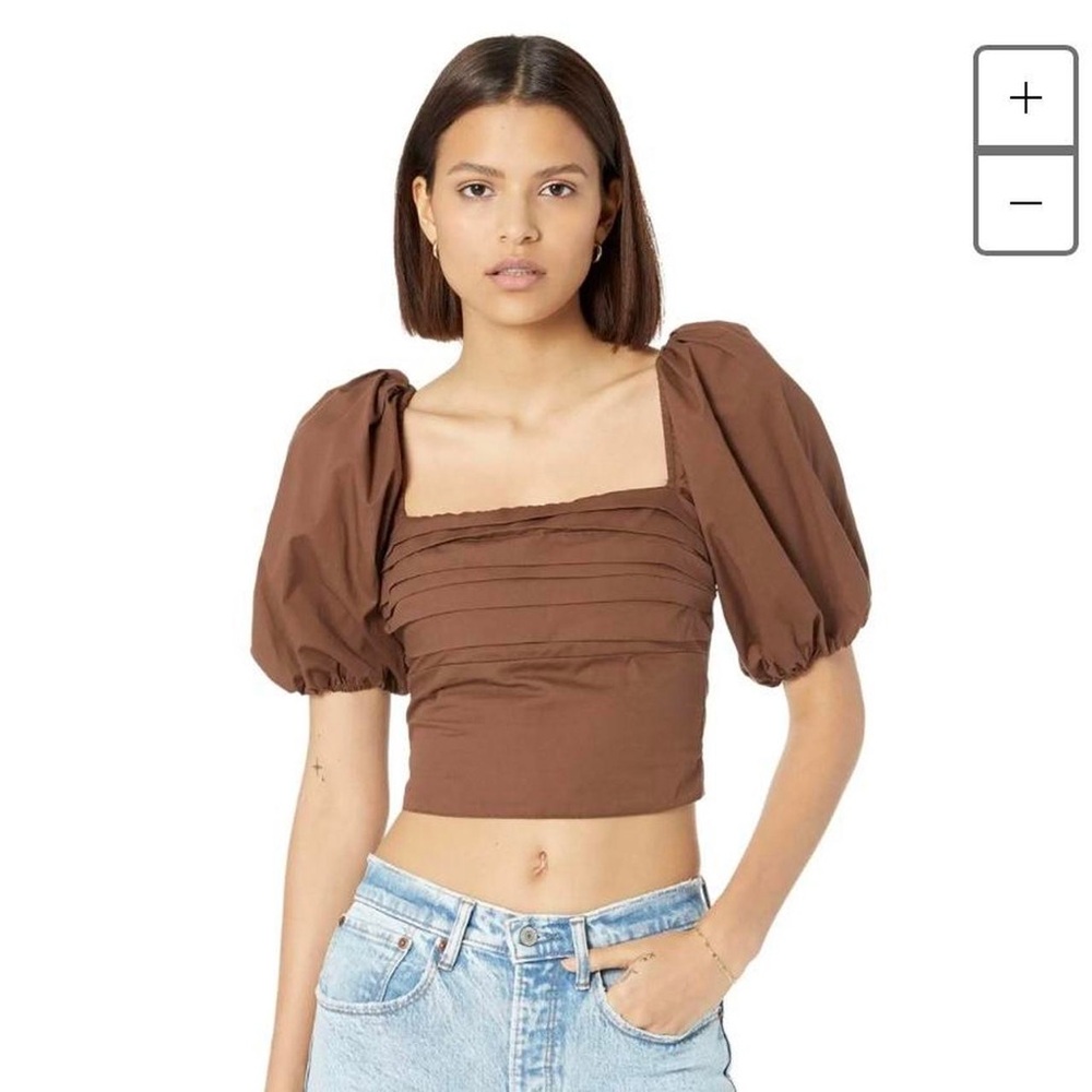 Abercrombie & Fitch Brown Puff Sleeve Square Neck Cropped Top